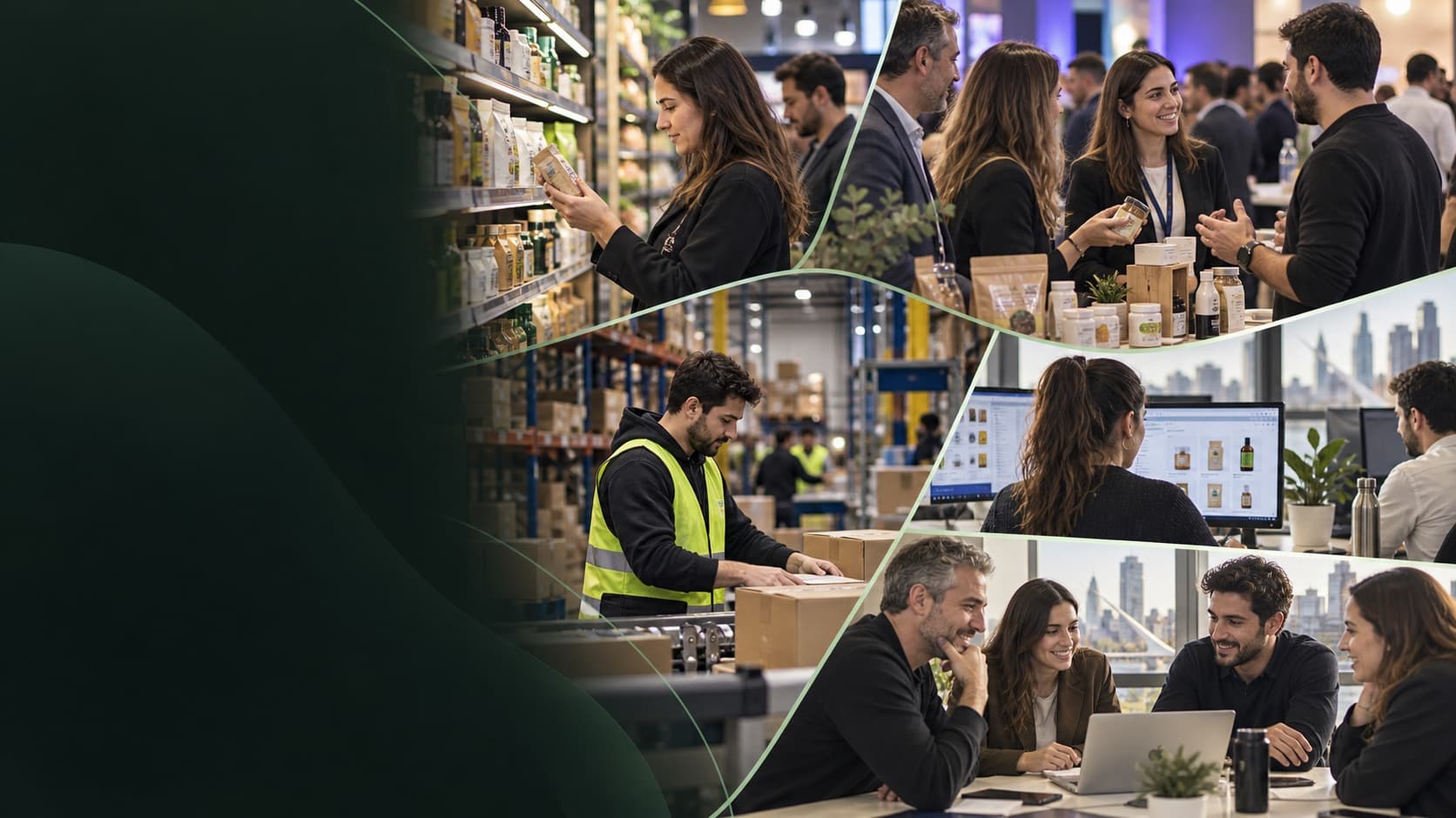 Journey operativo CPG con góndola, operación logística, producto, equipo comercial y digital commerce