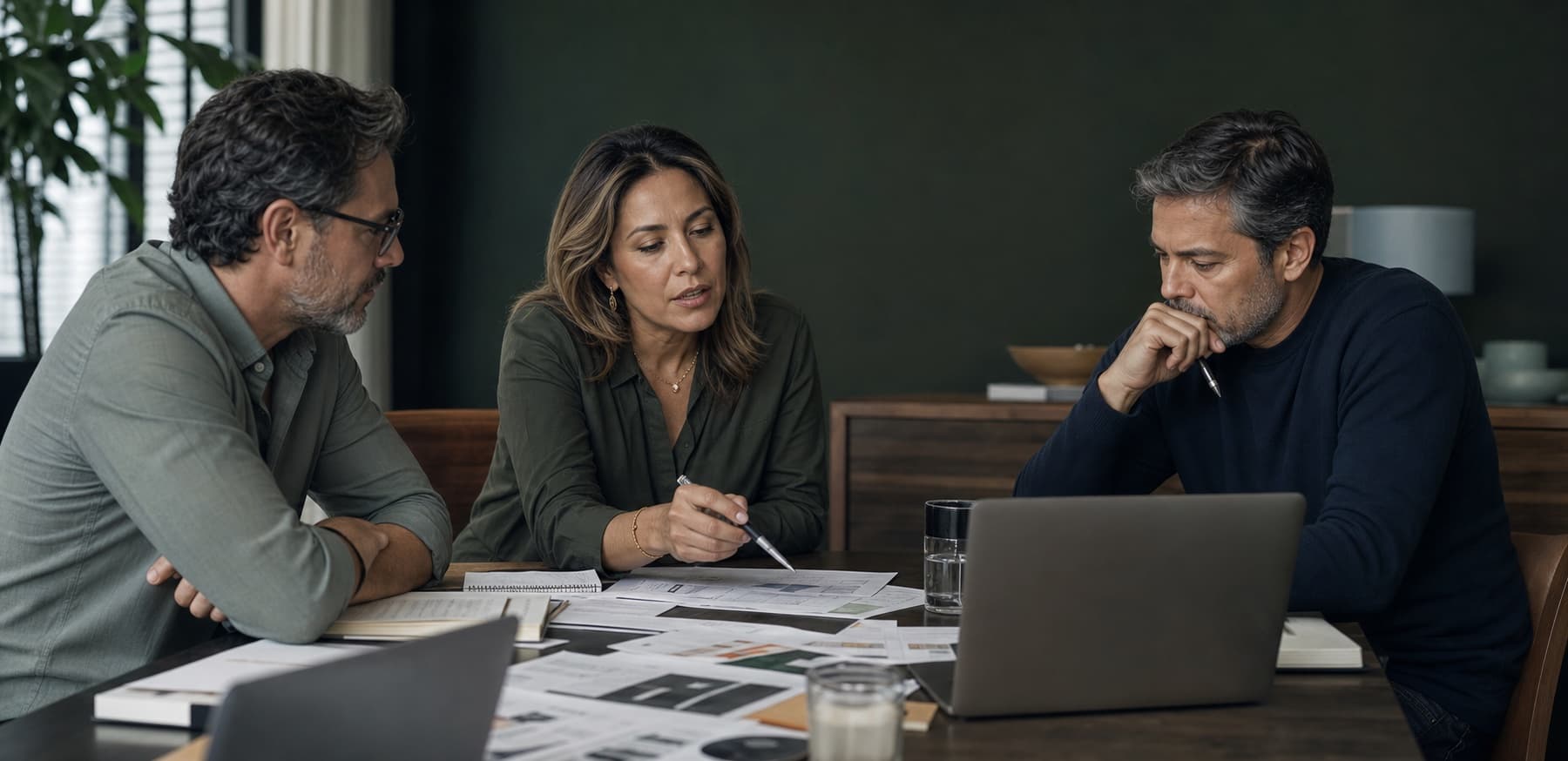 Líder ejecutiva revisando evidencia operativa con su equipo